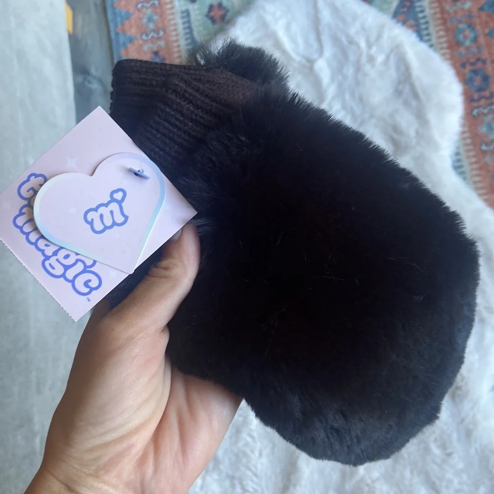 Girls black faux fur mittens gloves More Than Magic for Target gift winter layer